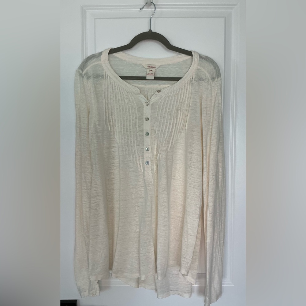 Sundance Women’s Linen Henley Blouse Ivory Size M